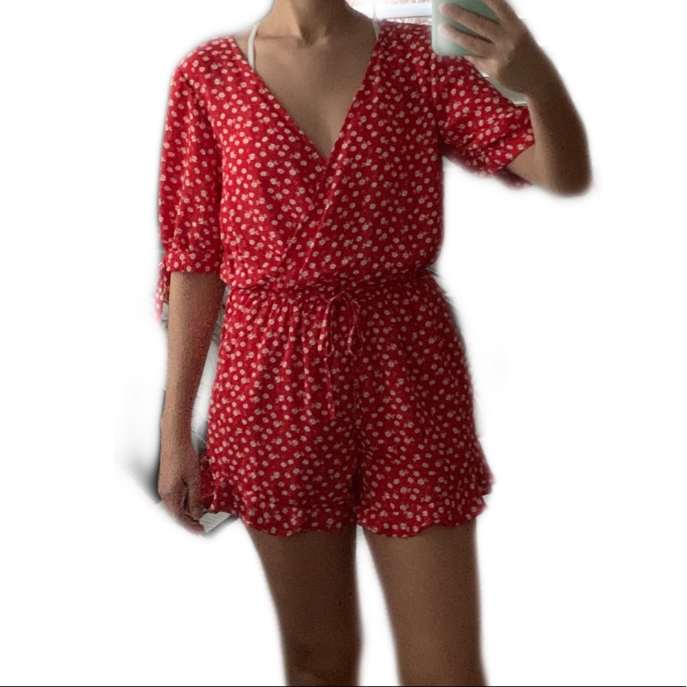 Floral red romper! Never worn!! NWOT
